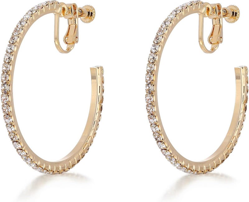LAXPICOL Fashion Sparkly Austrian Circle Hoop Earrings Clip On Earrings For Women No Piercing Earrrings - Image 1